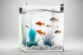 clear square glass aquarium with goldfishes, ai midjourney generated