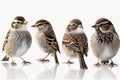 Generative AI. Illustration of three Eurasian Tree Sparrows, Passer montanus, isolated on white background