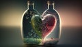 Generative AI illustration from two bottle together with one big heart with copy space