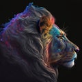 Generative AI Illustration of vibrant portrait of irridescent Lion side profile