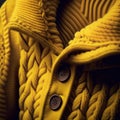 Generative AI illustration of warm bright yellow knitted woolen sweater with brown buttons Royalty Free Stock Photo