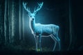 Generative AI illustration of white deer in enchanted forest
