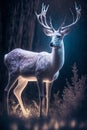 Generative AI illustration of white deer in enchanted forest