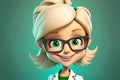 Generative AI illustration of a young scientist with green glasses and green background, concept research, youth, entrepreneurship