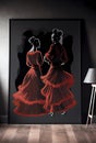 Generative AI illustration of Young woman dancing flamenco