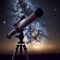 Generative AI illustrations, Astronomical telescope for observing stars, planets, Moon, celestial objects in the sky. Royalty Free Stock Photo