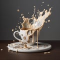 Generative AI illustrations, Coffee splash with milk on a black background