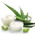 Generative AI, illustrations, cosmetic cream lotion with natural green fresh aloe vera. Royalty Free Stock Photo