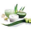 Generative AI, illustrations, cosmetic cream lotion with natural green fresh aloe vera. Royalty Free Stock Photo