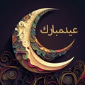 Generative AI illustrations for crescent with text happy mubarak in arabic