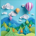 Generative AI illustrations, Flying Paper cut balloons. Colorful Greeting card