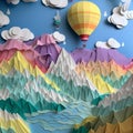 Generative AI illustrations, Flying Paper cut balloons in paper cut style.
