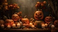 Generative Ai illustrations, halloween pumpkins decorations house, cool decorations ideas