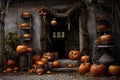 Generative Ai illustrations, halloween pumpkins decorations house, cool decorations ideas