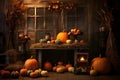 Generative Ai illustrations, halloween pumpkins decorations house, cool decorations ideas