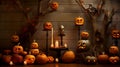 Generative Ai illustrations, halloween pumpkins decorations house, cool decorations ideas