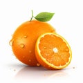 Generative Ai illustrations, Orange fruit with orange slices and leaves isolated on white background