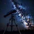 Generative AI illustrations, Silhouette of telescope and starry night sky in background. Royalty Free Stock Photo