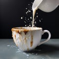 Generative Ai illustrations, Splash of coffee and milk in white cup isolated on black background movement action Royalty Free Stock Photo