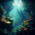 Generative AI illustrations, Underwater diver in deep sea dive Royalty Free Stock Photo