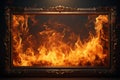 Generative AI Image of Ancient Photo Frame with Hot Fire Flame on Dark Background Royalty Free Stock Photo