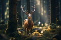 Generative AI Image of Antlered Deer Roe Animal Standing in the Forest