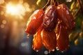 Generative AI Image of Arabian Dates Fruit Hanging on a Tree at Sunrise