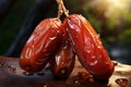 Generative AI Image of Arabian Dates Fruit on Wooden Table with Nature Background