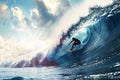 Generative AI Image of Athlete Surfing Big Waves in Sea Ocean with Cloud in Bright Day Royalty Free Stock Photo