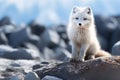 Generative AI Image of Baby Fox Standing on a Rock in Winter Season