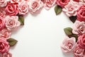 Generative AI Image of Beautiful Pink Roses Frame with Blank Space on White Background Royalty Free Stock Photo