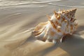 Generative AI Image of Beautiful Sea Shell on Beach Sand with Water Waves Royalty Free Stock Photo