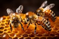 Generative AI Image of Bees Working in a Honeycomb with Producing Honey Royalty Free Stock Photo