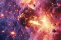 Generative AI Image of Big Explosion from a Burning Meteor with Smoke in Outer Space