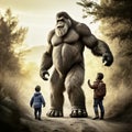 Generative AI image of Big Foot and Kids