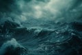 Generative AI Image of Big Storm Waves in Sea Ocean During Rain