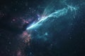 Generative AI Image of Blue Tailed Comet with Starry Galaxy in Outer Space Sky