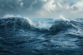 Generative AI Image of Blue Water Waves in Sea Ocean with Cloudy Sky Background Royalty Free Stock Photo
