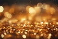 Generative AI Image of Bokeh Light Background with Luxurious Golden Glitter and Blurred Effect