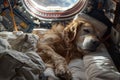 Generative AI Image of Brown Dog Animal Sleeping Inside the Spacecraft Royalty Free Stock Photo