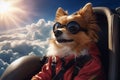 Generative AI Image of Brown Dog Sitting on Red Bull Plane with Clear Sky View