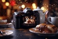 Generative AI Image of Camera with Photo of Bread on Dining Table