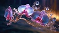 Crystal orchids, their exquisite petals sculpted from shimmering gemstones, a radiant masterpiece