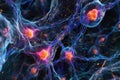 Generative AI Image of Cells of Connected Neural Nerve System on Dark Background