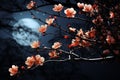 Generative AI Image of Cherry Blossom Tree with Full Moon in the Sky at Night Royalty Free Stock Photo