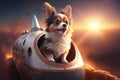 Generative Ai image of a chihuahua riding a rocket ship