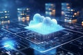 Generative AI Image of Cloud Computing Technology with Circuit Network for Business Data Storage Royalty Free Stock Photo