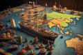 Generative AI Image of Columbus Day Concept in United States with Map and Miniature Ship