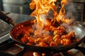 Generative AI Image of Cooking Grilled Chicken Food in Pan with Hot Fire Flame