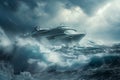 Generative AI Image of Cruise Ship Sailing in the Sea with Water Waves During Rain Royalty Free Stock Photo